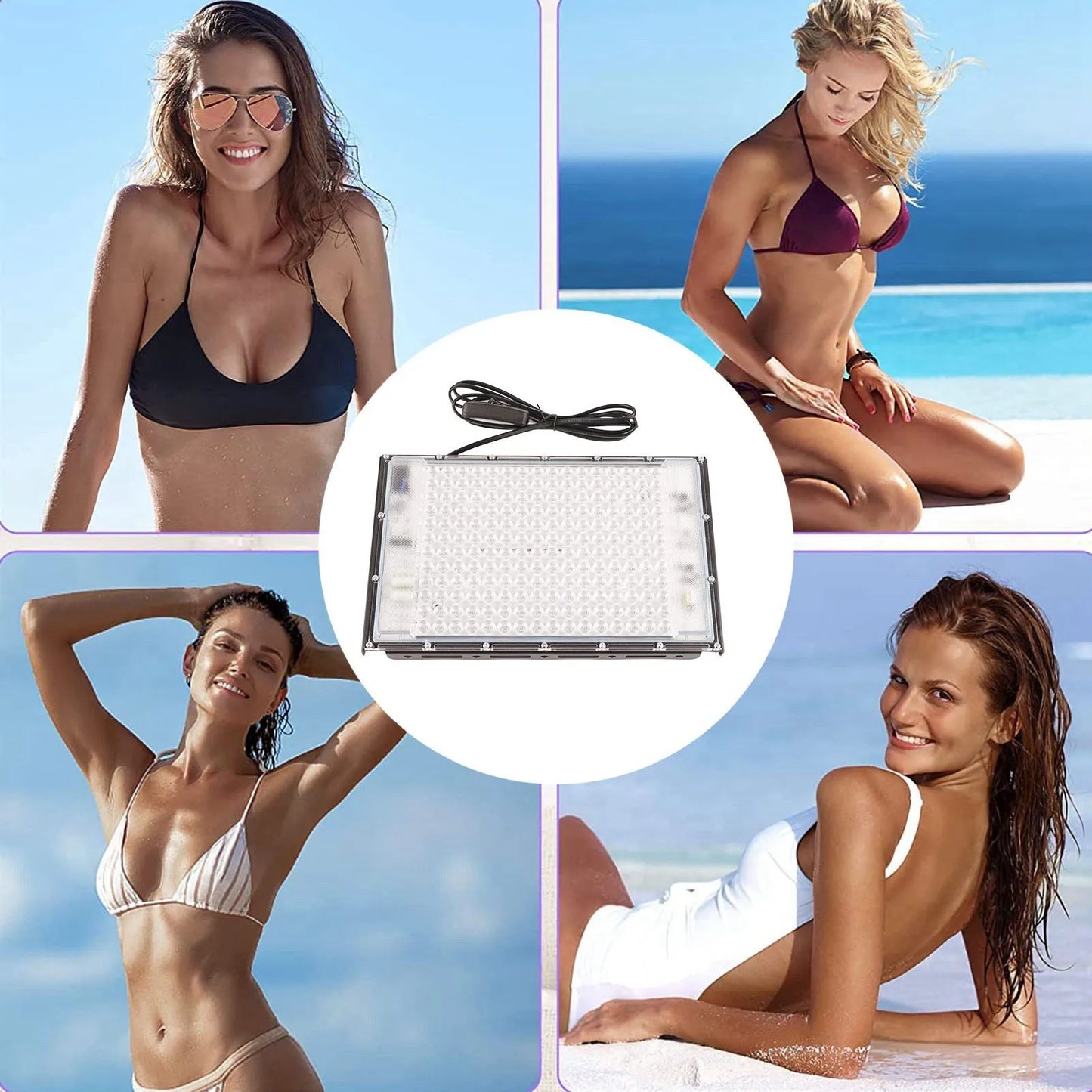 Tanning Lamp 45W Full Blue 192 LEDs with Switch Portable Tanning Light 100‑240V for Face Body Home Use