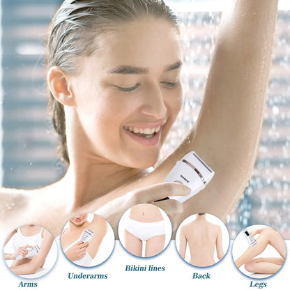 Women's Electric Epilator Waterproof Home Shaver with LCD Display Rechargeable for Smooth Skin Quick-Dry Body Hair Removal