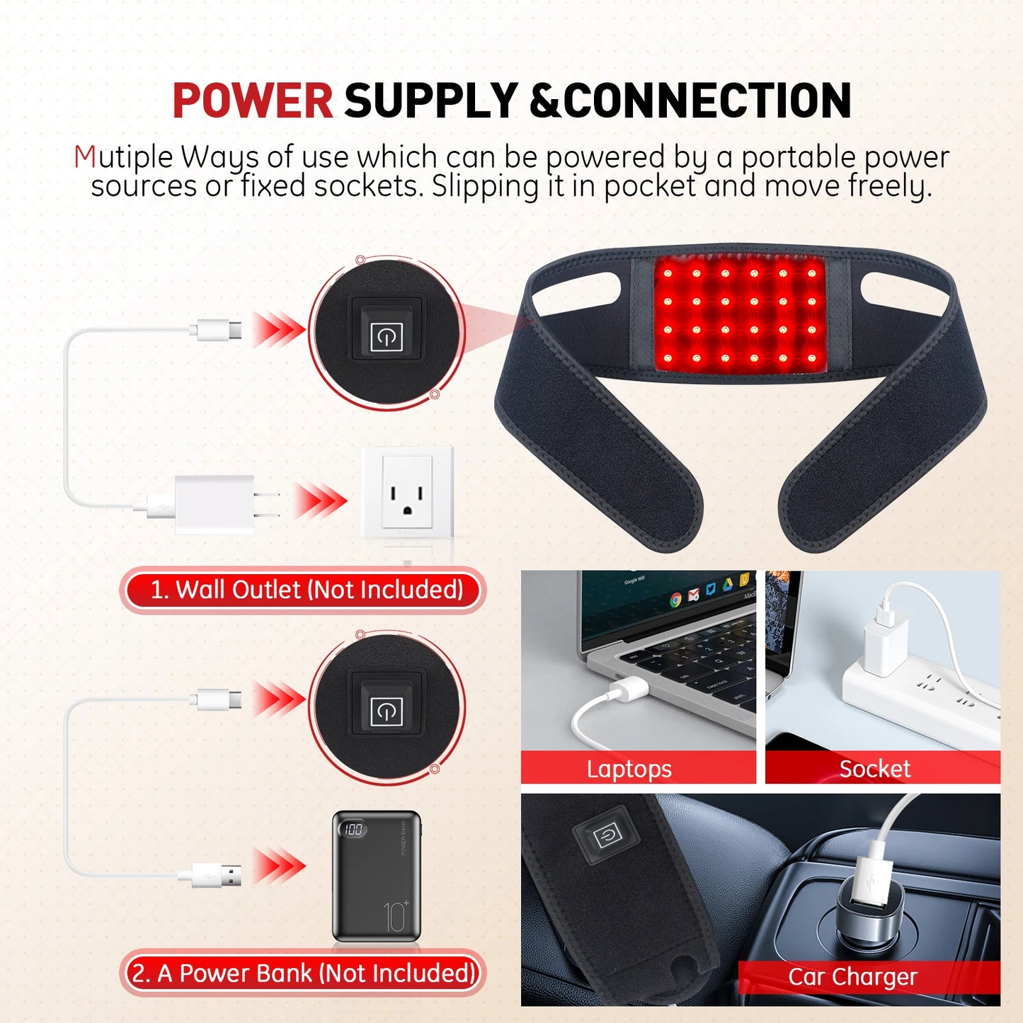 Red Light Therapy Infrared Therapy Chin Neck Home Use Neck Heating Belt Lifting Firming Skin Therapy Neck Pain Relief Wrap 850NM