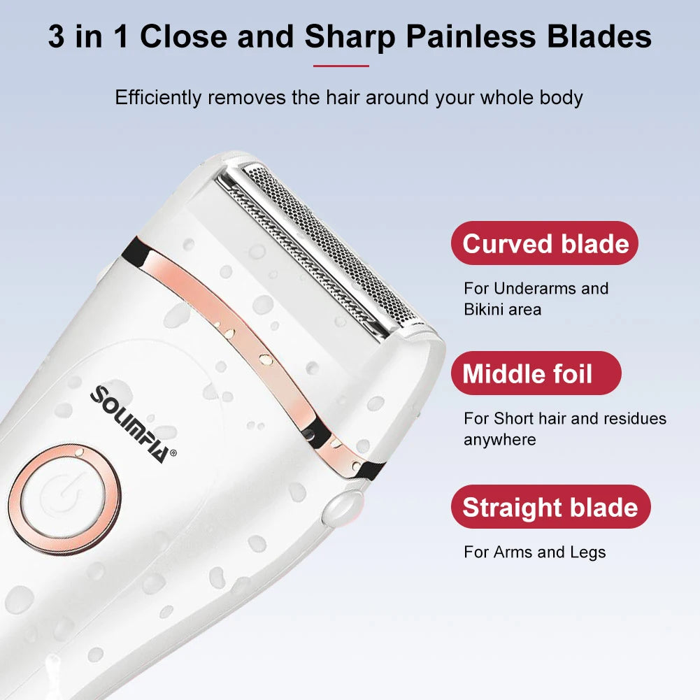 Women's Electric Epilator Waterproof Home Shaver with LCD Display Rechargeable for Smooth Skin Quick-Dry Body Hair Removal